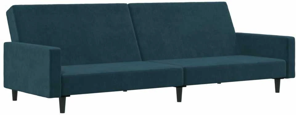 Dvivietė sofa-lova, mėlynos spalvos, aksomas