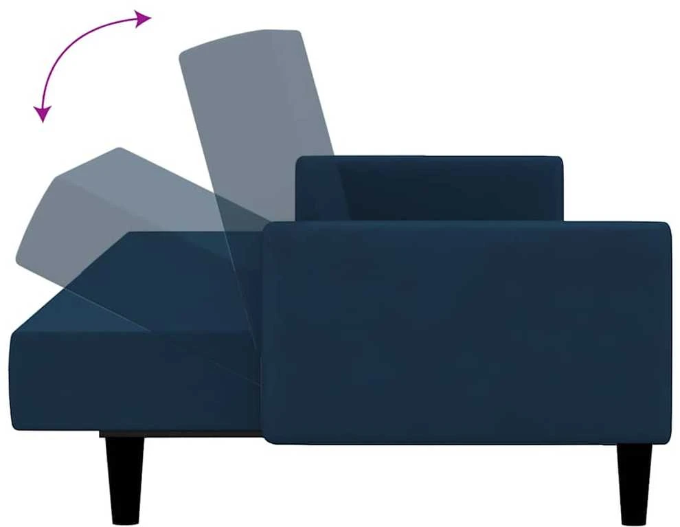 Dvivietė sofa-lova, mėlynos spalvos, aksomas