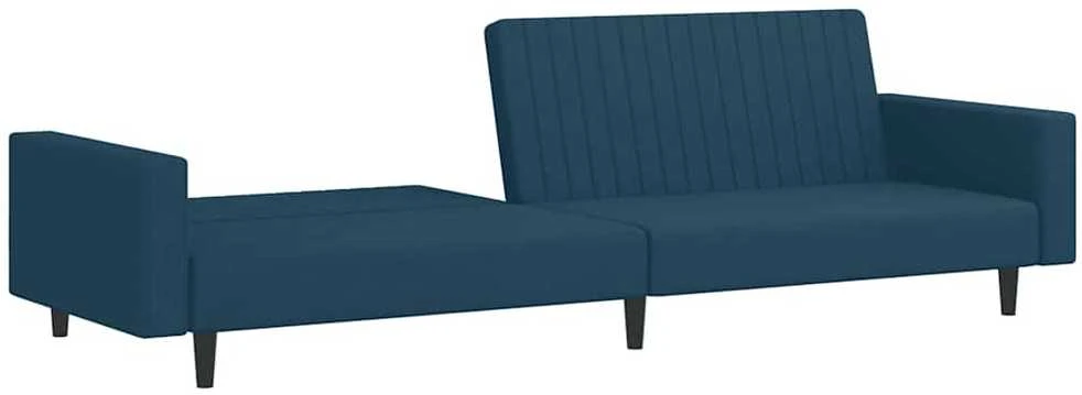 Dvivietė sofa-lova, mėlynos spalvos, aksomas