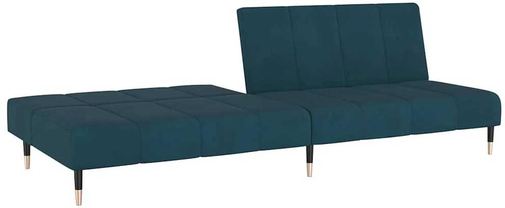 Dvivietė sofa-lova, mėlynos spalvos, aksomas