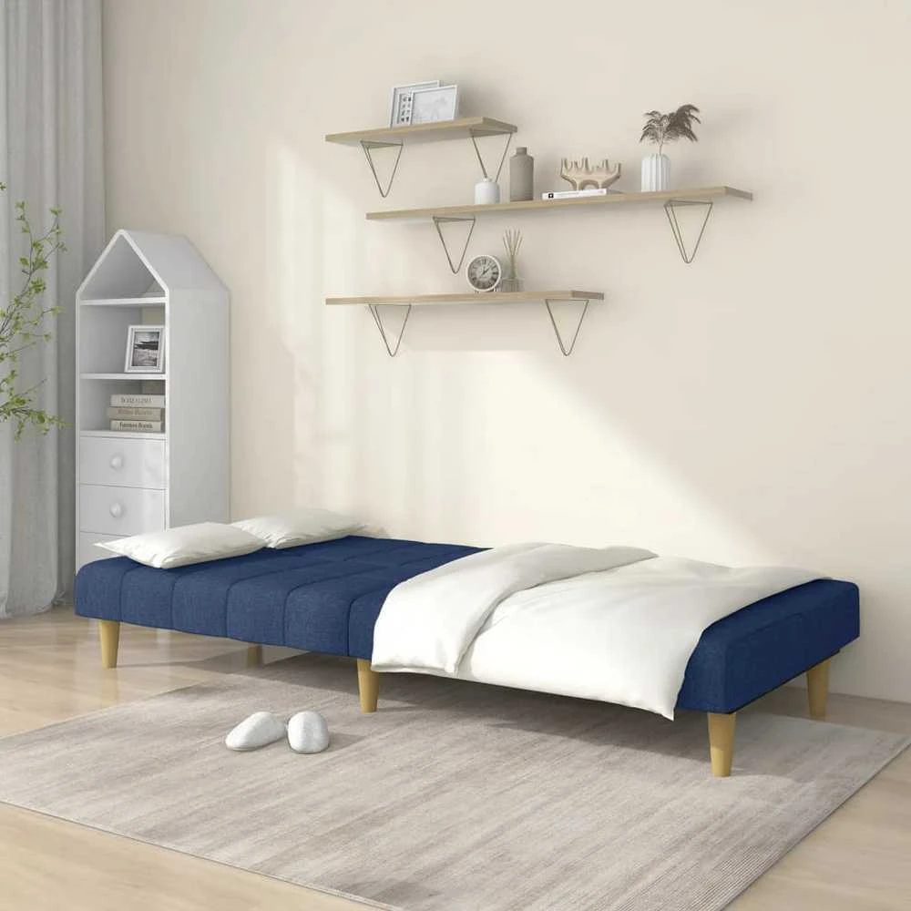 Dvivietė sofa-lova, mėlynos spalvos, audinys