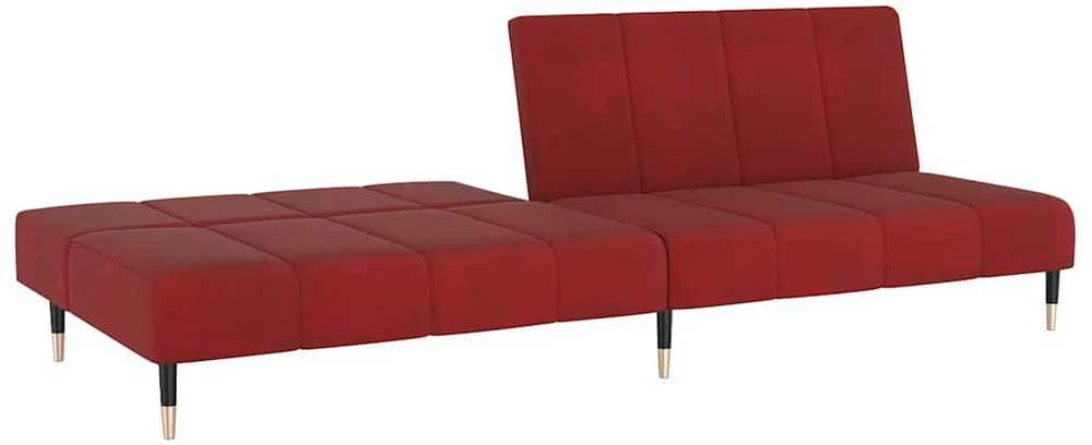 Dvivietė sofa-lova, raudonojo vyno spalvos, aksomas