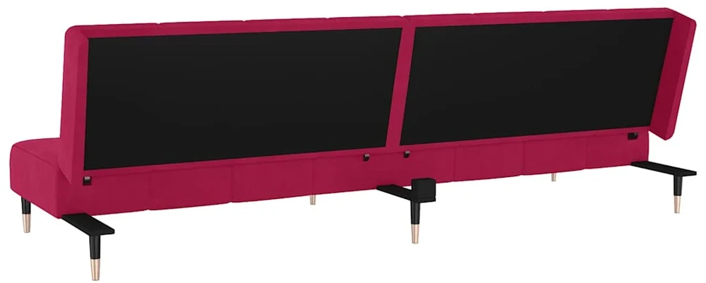 Dvivietė sofa-lova, raudonojo vyno spalvos, aksomas