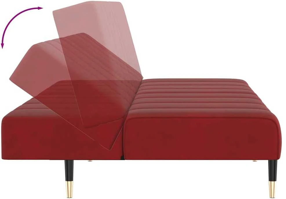 Dvivietė sofa-lova, raudonojo vyno spalvos, aksomas