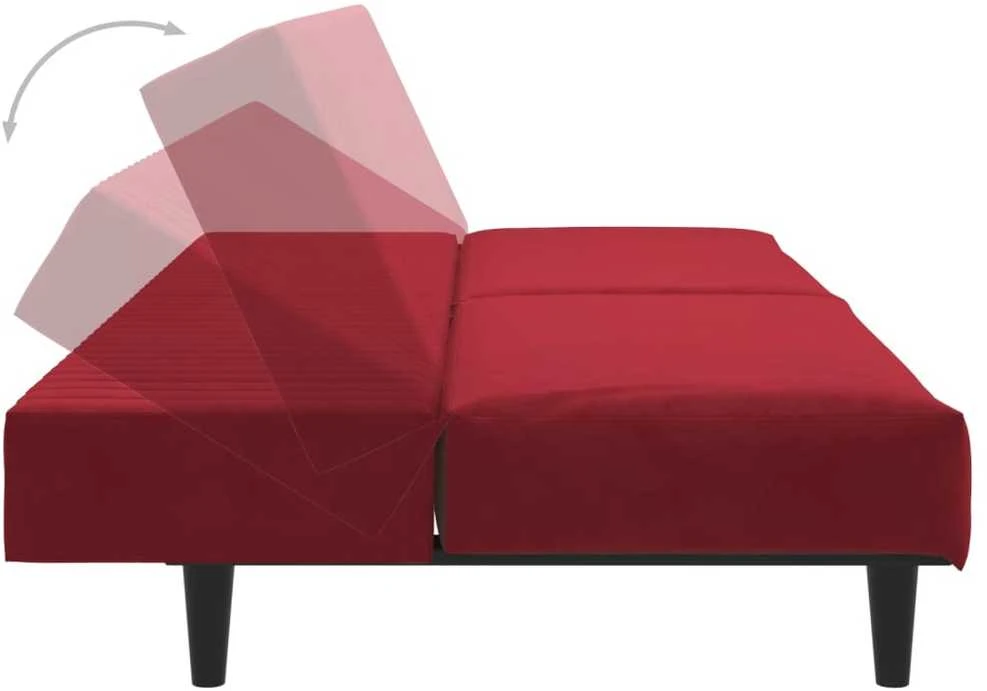 Dvivietė sofa-lova, raudonojo vyno spalvos, aksomas