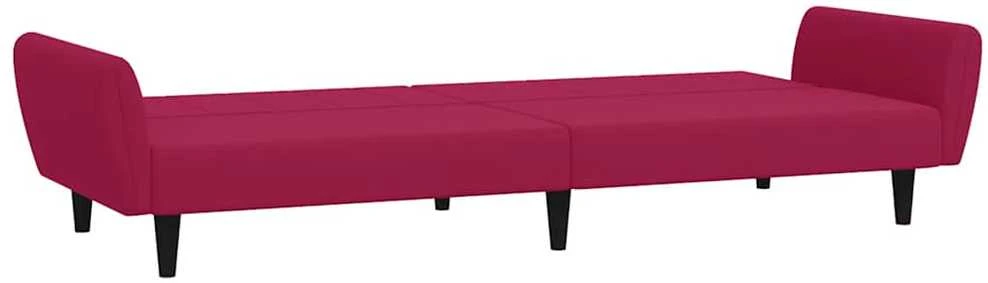 Dvivietė sofa-lova, raudonojo vyno spalvos, aksomas