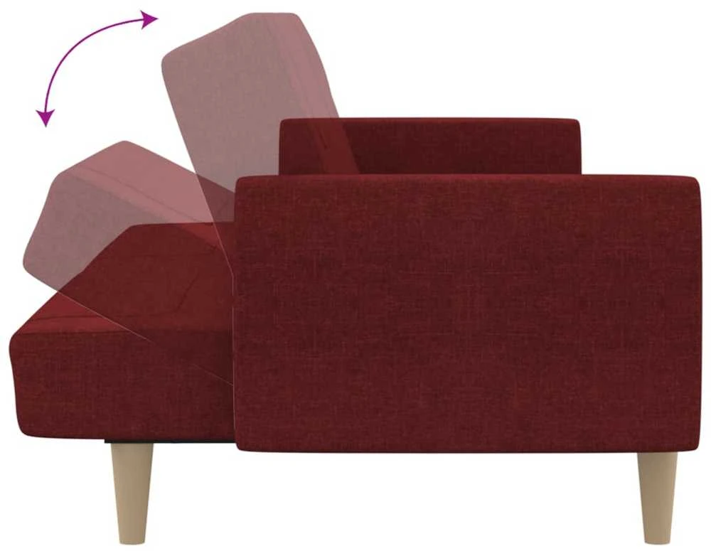 Dvivietė sofa-lova, raudonojo vyno spalvos, audinys