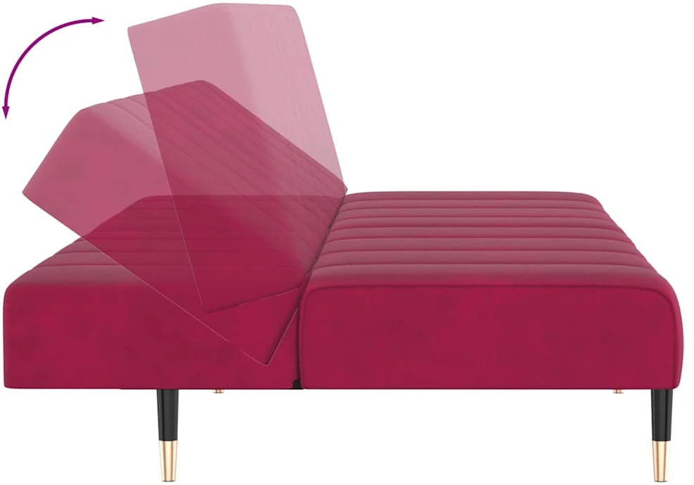 Dvivietė sofa-lova, raudonojo vyno spalvos, aksomas