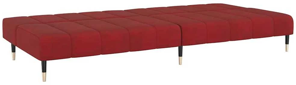 Dvivietė sofa-lova, raudonojo vyno spalvos, aksomas