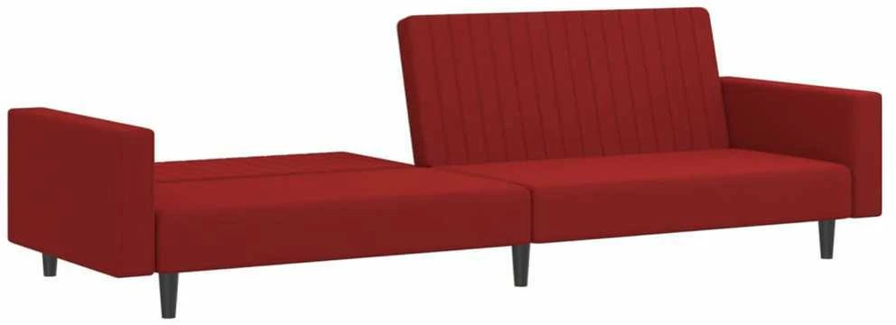 Dvivietė sofa-lova, raudonojo vyno spalvos, aksomas