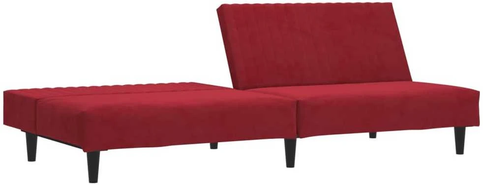 Dvivietė sofa-lova, raudonojo vyno spalvos, aksomas
