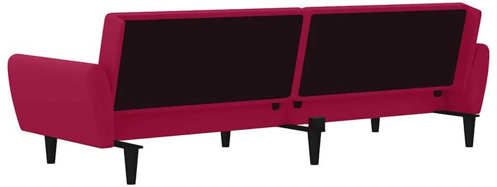 Dvivietė sofa-lova, raudonojo vyno spalvos, aksomas