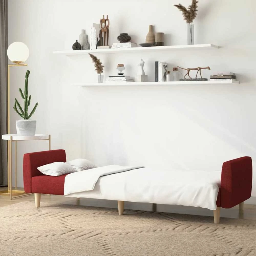 Dvivietė sofa-lova, raudonojo vyno spalvos, audinys