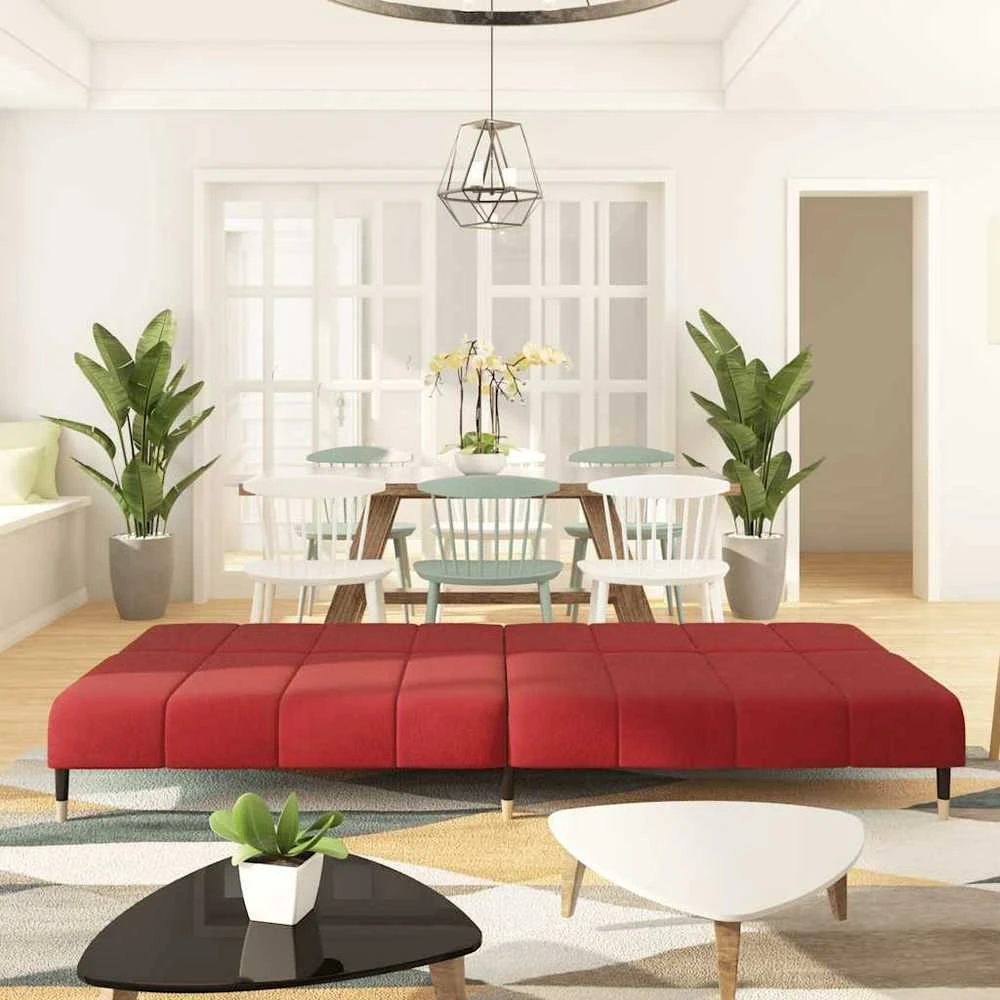 Dvivietė sofa-lova, raudonojo vyno spalvos, aksomas
