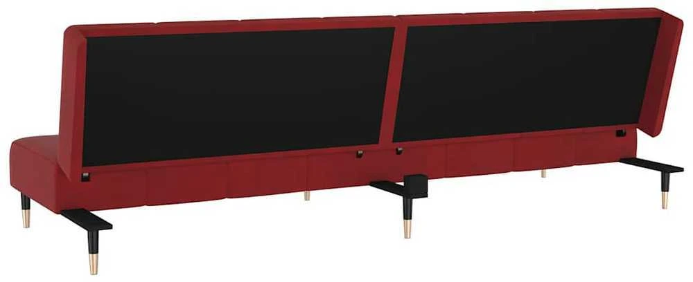 Dvivietė sofa-lova, raudonojo vyno spalvos, aksomas