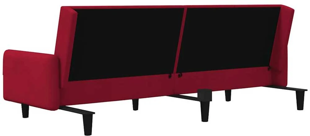 Dvivietė sofa-lova, raudonojo vyno spalvos, aksomas