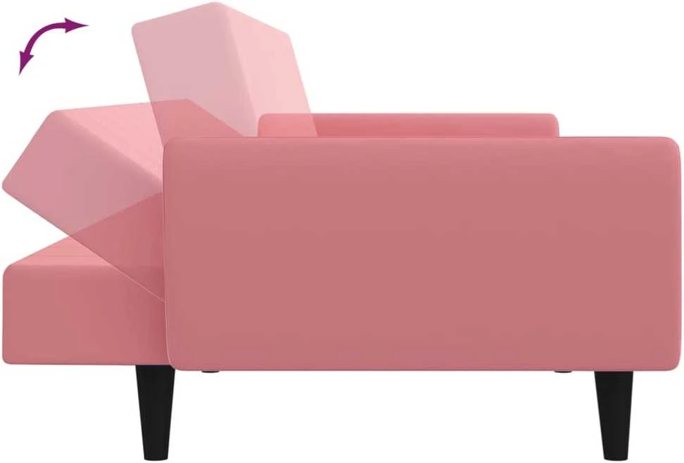 Dvivietė sofa-lova, rožinės spalvos, aksomas