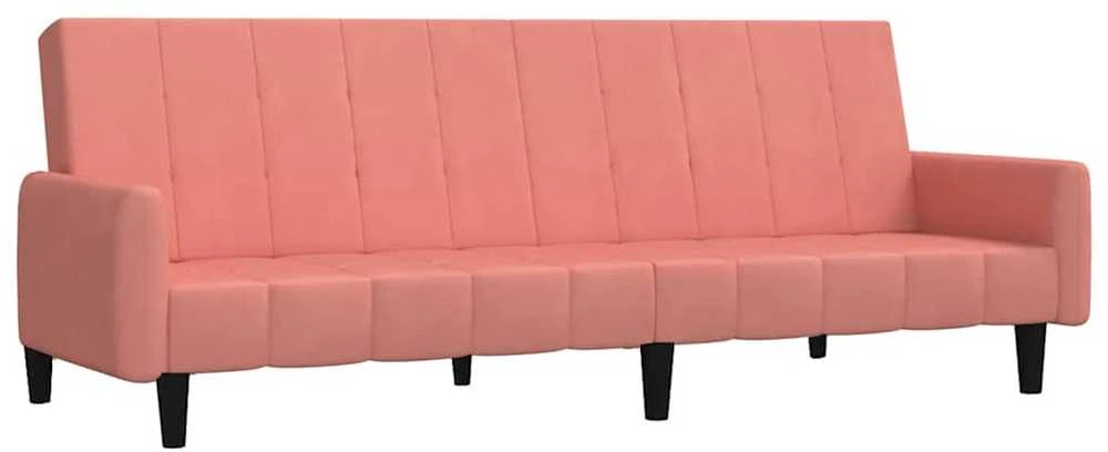 Dvivietė sofa-lova, rožinės spalvos, aksomas