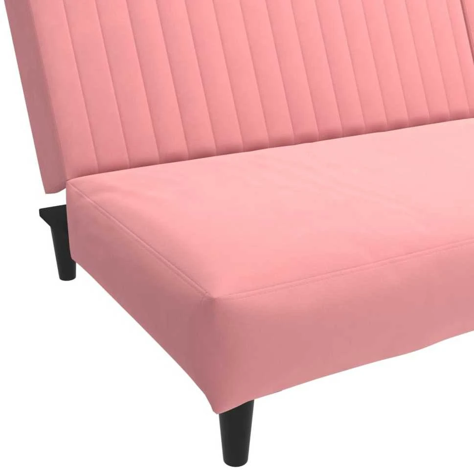 Dvivietė sofa-lova, rožinės spalvos, aksomas