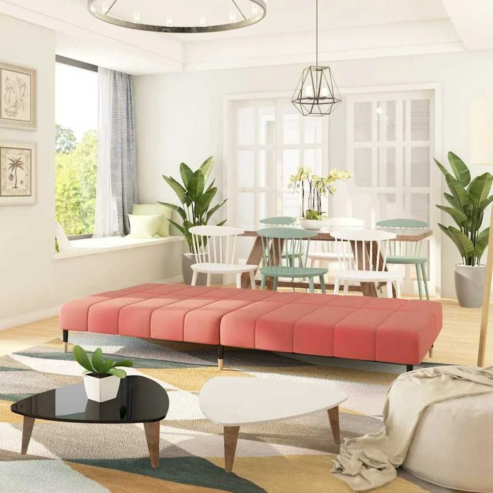 Dvivietė sofa-lova, rožinės spalvos, aksomas