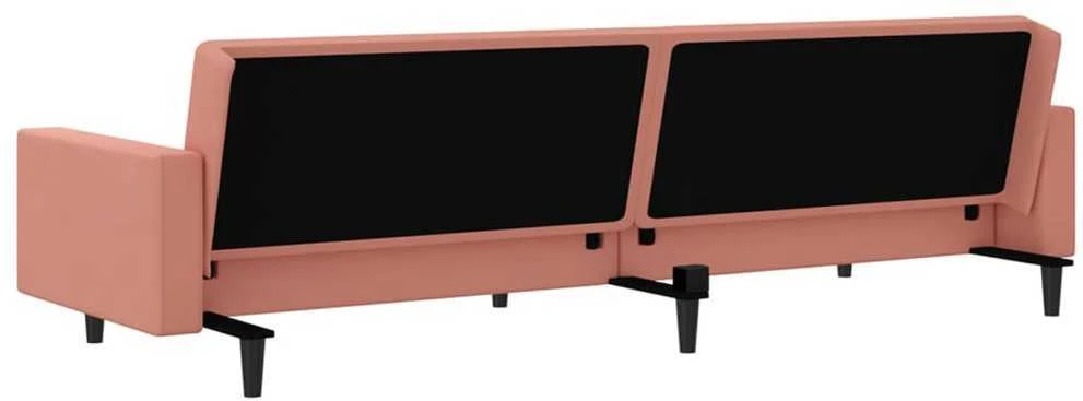Dvivietė sofa-lova, rožinės spalvos, aksomas