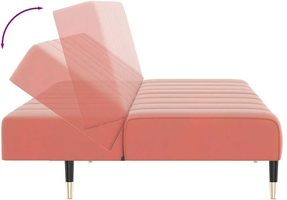 Dvivietė sofa-lova, rožinės spalvos, aksomas