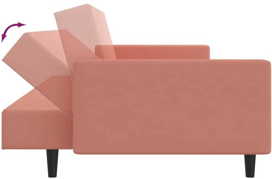 Dvivietė sofa-lova, rožinės spalvos, aksomas