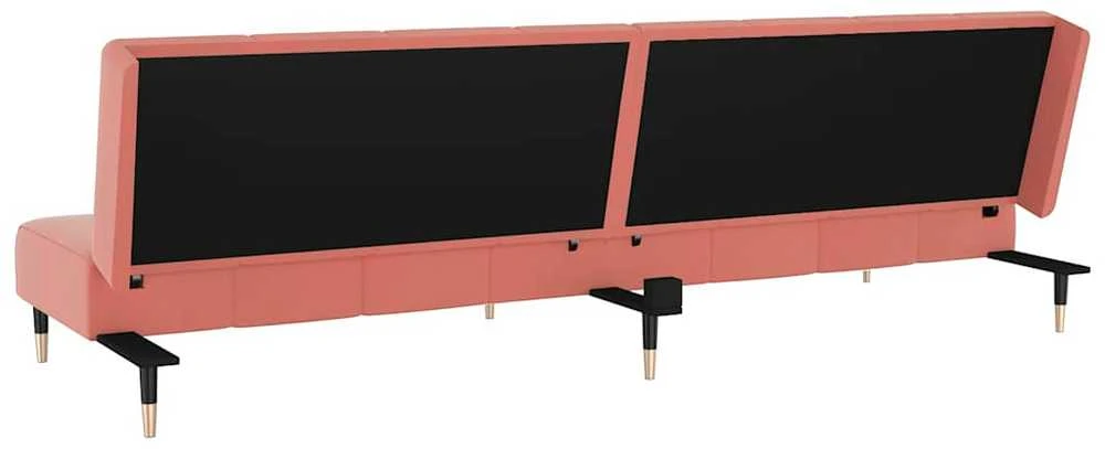 Dvivietė sofa-lova, rožinės spalvos, aksomas