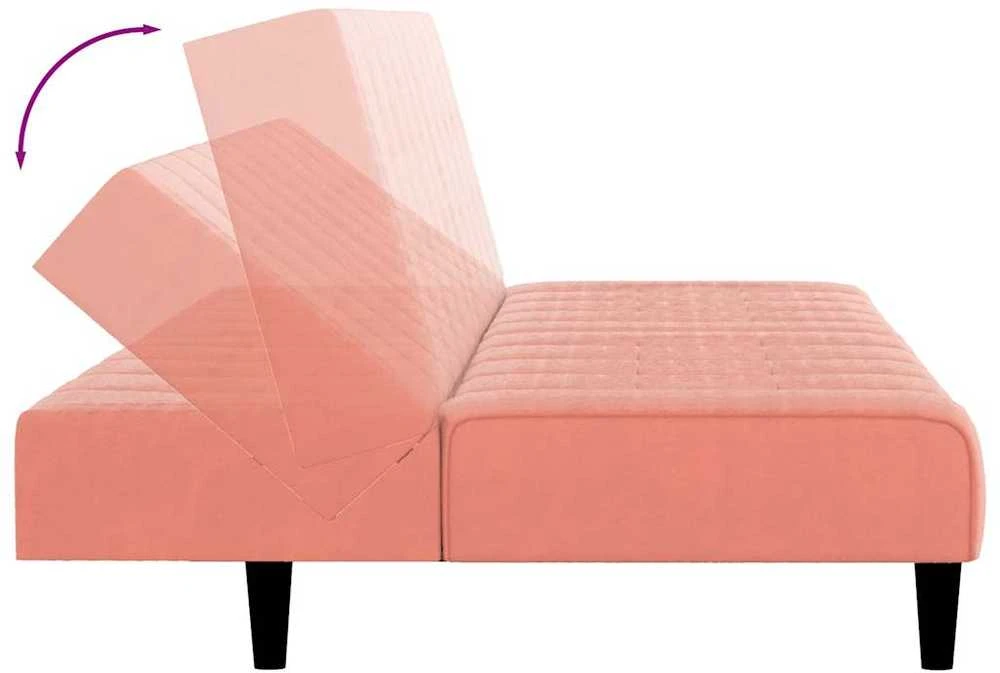 Dvivietė sofa-lova, rožinės spalvos, aksomas