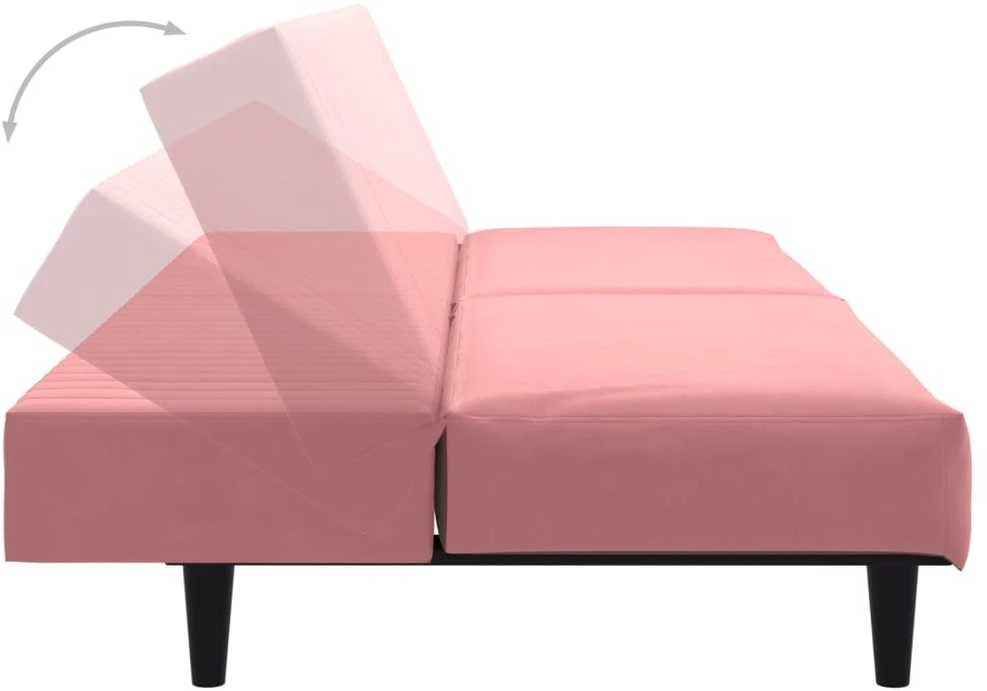 Dvivietė sofa-lova, rožinės spalvos, aksomas