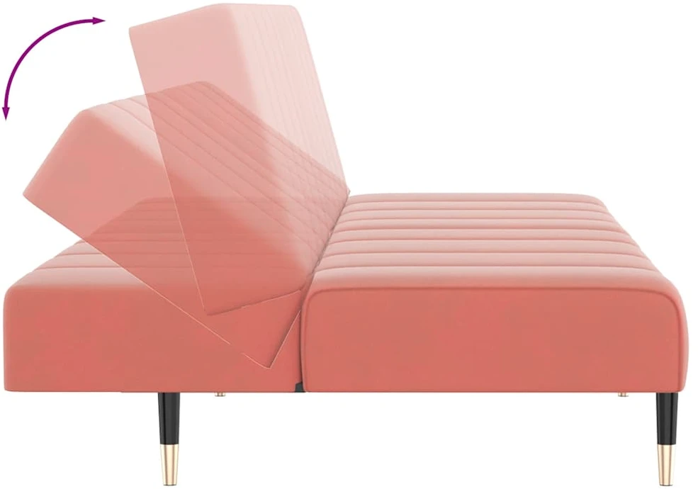 Dvivietė sofa-lova, rožinės spalvos, aksomas