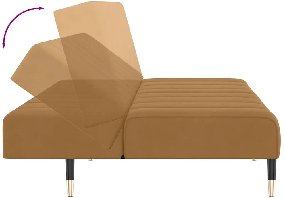 Dvivietė sofa-lova, rudos spalvos, aksomas