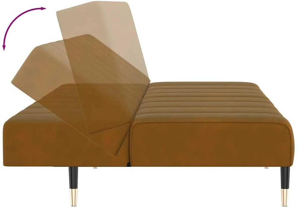 Dvivietė sofa-lova, rudos spalvos, aksomas