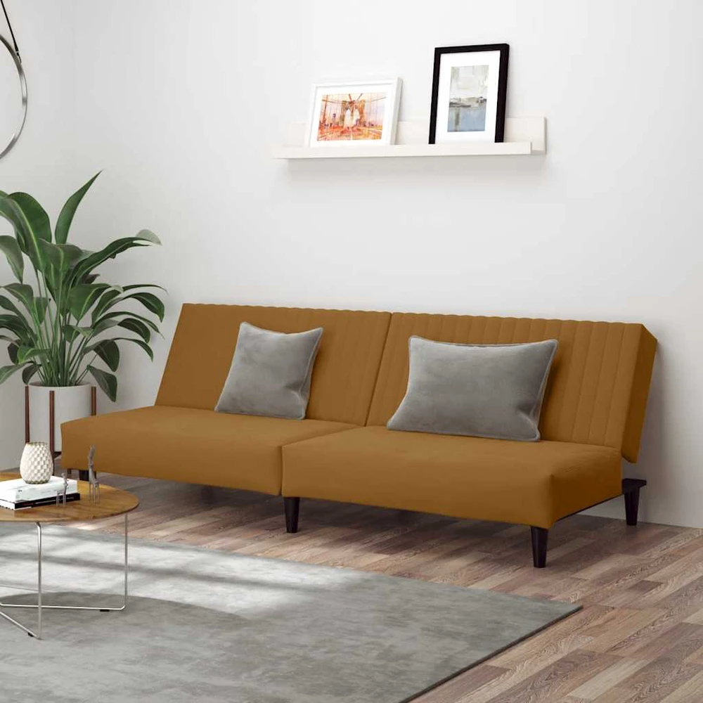 Dvivietė sofa-lova, rudos spalvos, aksomas
