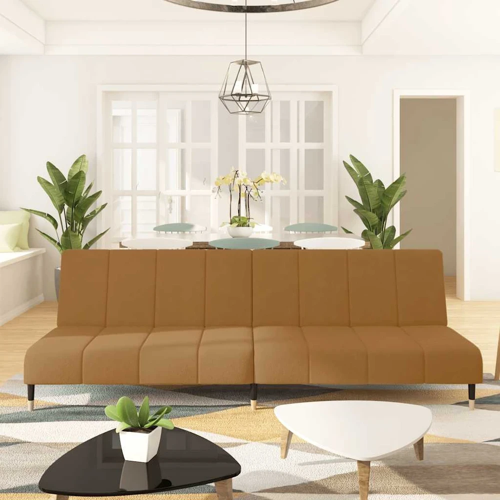 Dvivietė sofa-lova, rudos spalvos, aksomas