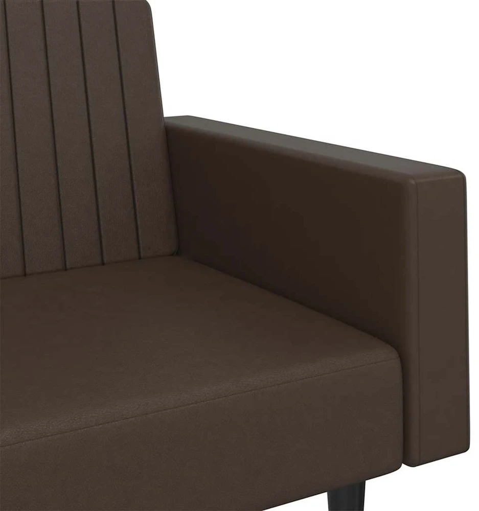 Dvivietė sofa-lova, rudos spalvos, dirbtinė oda