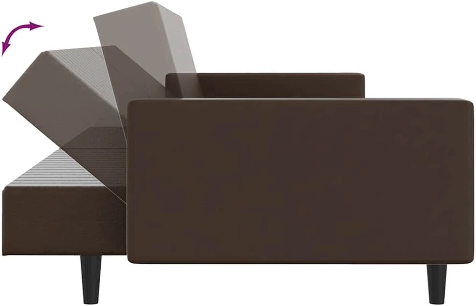 Dvivietė sofa-lova, rudos spalvos, dirbtinė oda