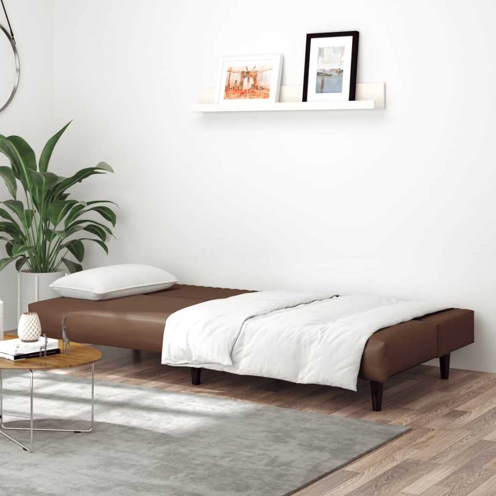 Dvivietė sofa-lova, rudos spalvos, dirbtinė oda