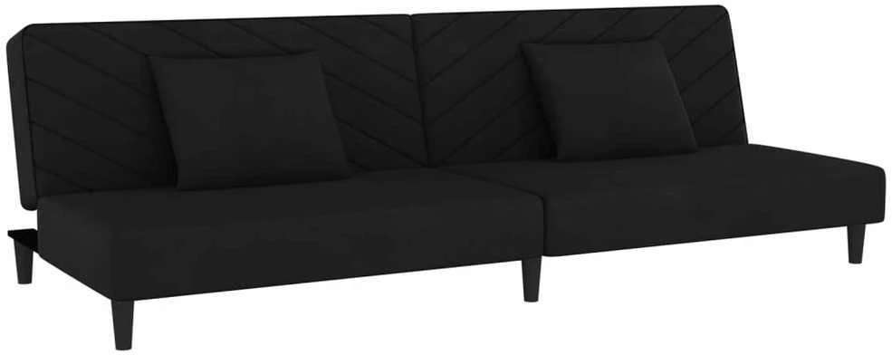 Dvivietė sofa-lova su dvejomis pagalvėmis, juoda, aksomas