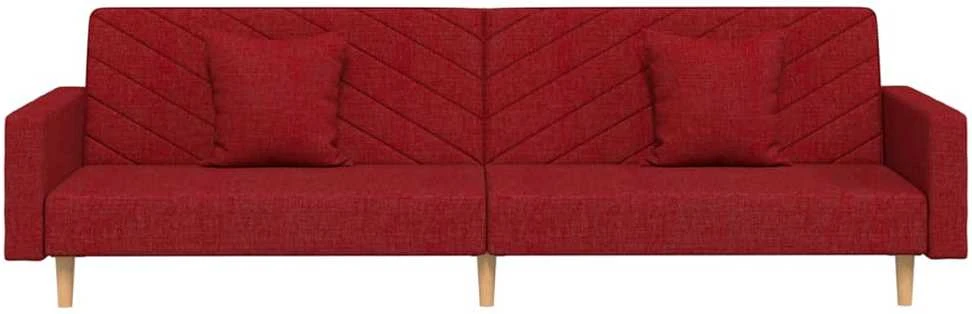 Dvivietė sofa-lova su dvejomis pagalvėmis, vyno, audinys