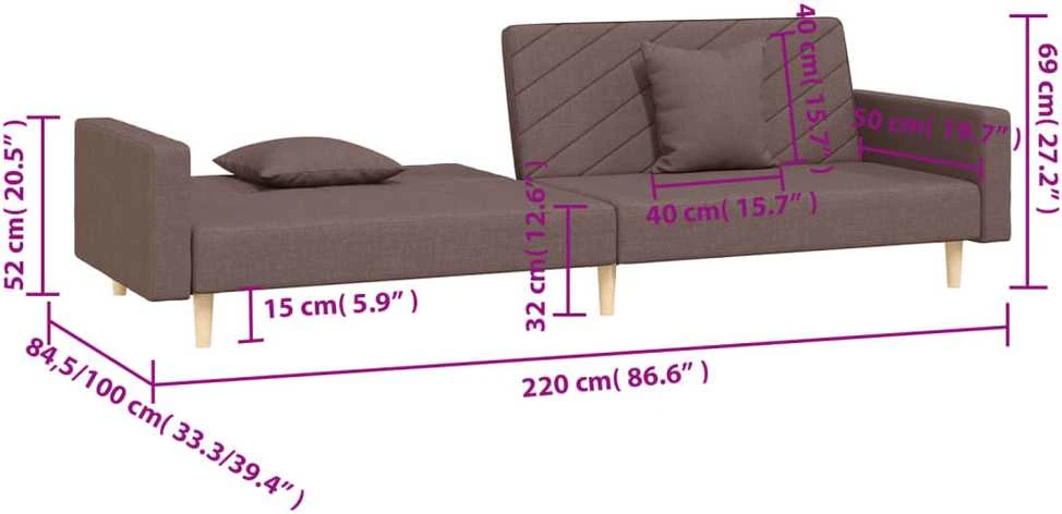 Dvivietė sofa-lova su dvejomis pagalvėmis, taupe, audinys