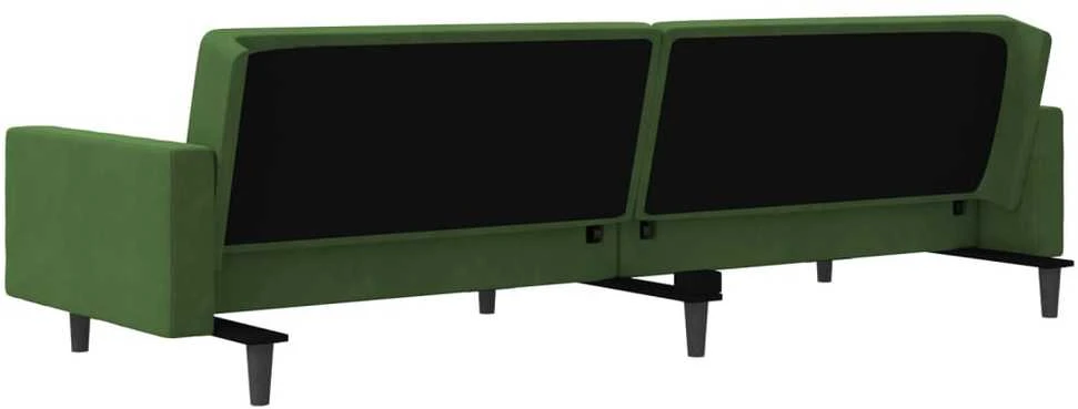 Dvivietė sofa-lova su dvejomis pagalvėmis, žalia, aksomas