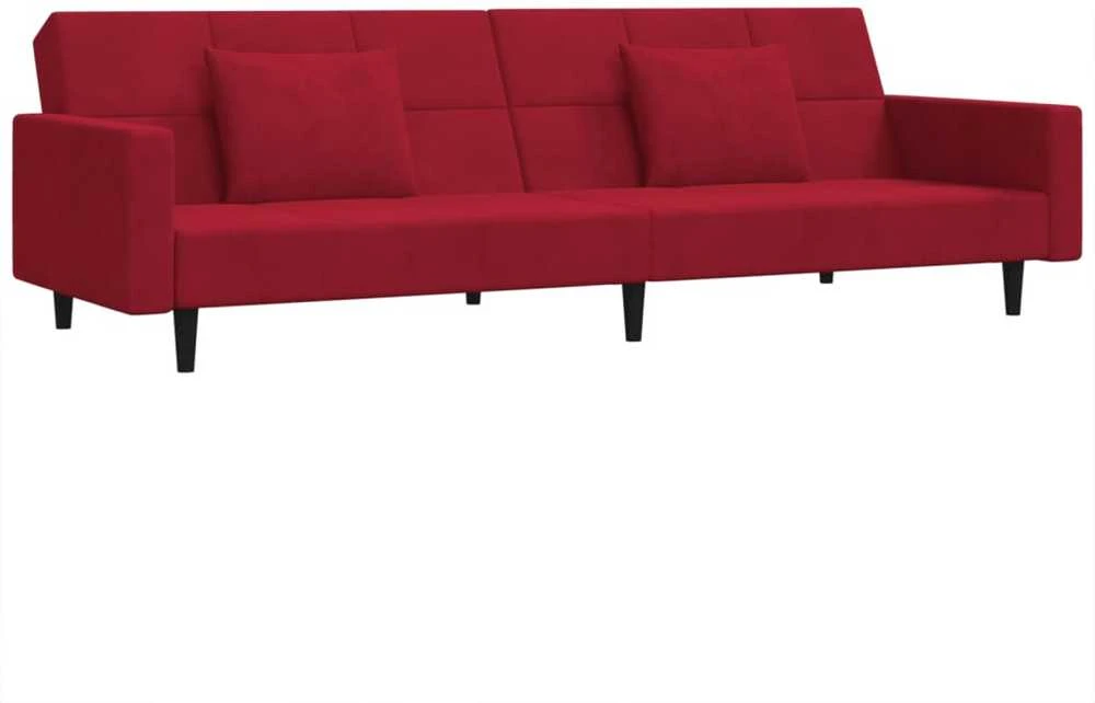 Dvivietė sofa-lova su dvejomis pagalvėmis, vyno, aksomas