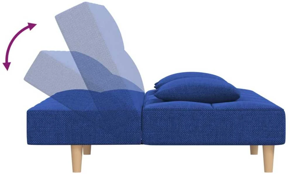 Dvivietė sofa-lova su dvejomis pagalvėmis, mėlyna, audinys