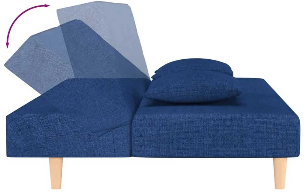 Dvivietė sofa-lova su dvejomis pagalvėmis, mėlyna, audinys