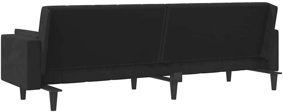Dvivietė sofa-lova su dvejomis pagalvėmis, juoda, aksomas