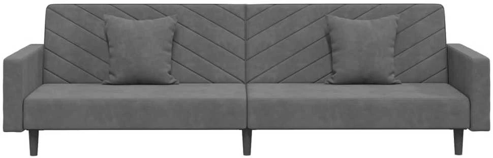 Dvivietė sofa-lova su dvejomis pagalvėmis, pilka, aksomas