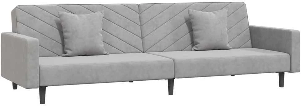 Dvivietė sofa-lova su dvejomis pagalvėmis, pilka, aksomas