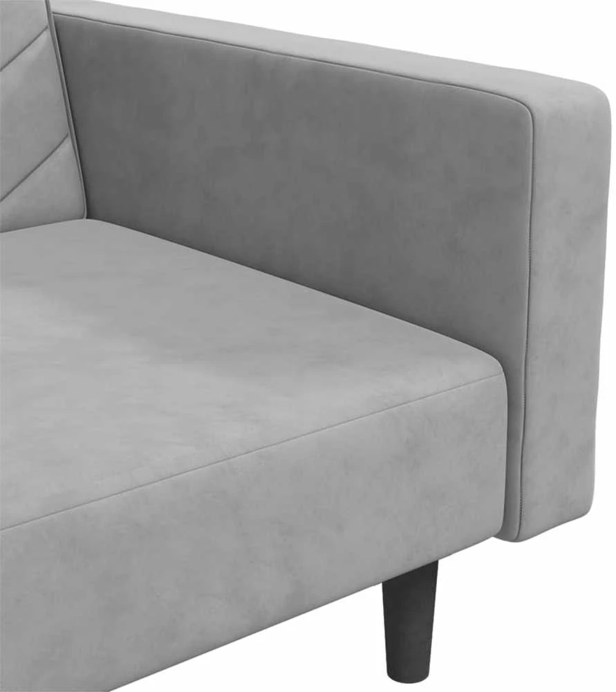 Dvivietė sofa-lova su dvejomis pagalvėmis, pilka, aksomas