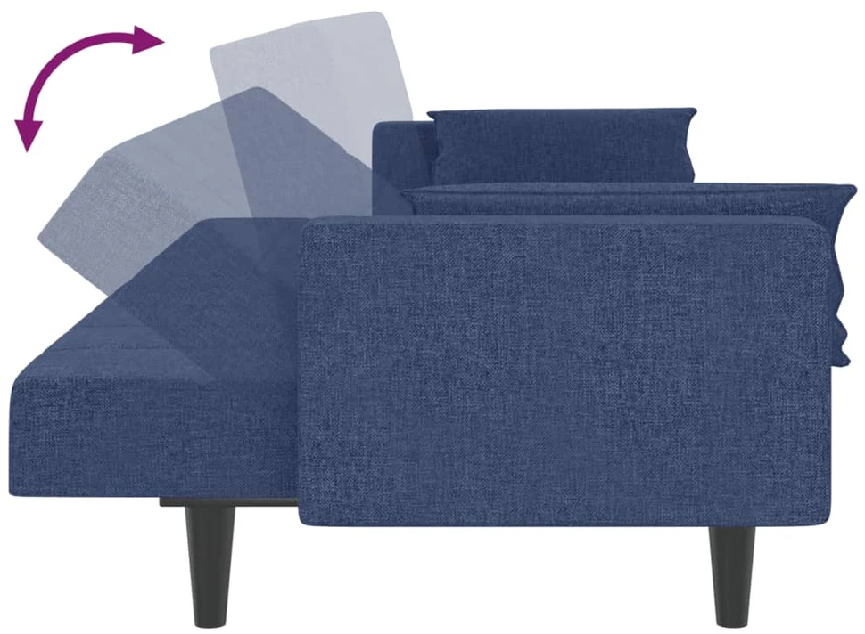 Dvivietė sofa-lova su dvejomis pagalvėmis, mėlyna, audinys